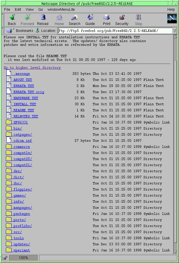 This is image of the netscape top-level 2.2.5 directory list