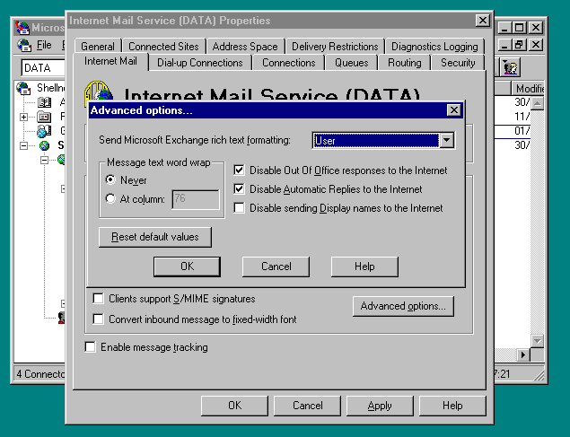 Exchange Server configuration page.  You need a graphics-enabled browser to make sense of this page
