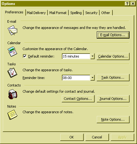 “Outlook” options menu.  You need a graphics-enabled browser to make sense of this page