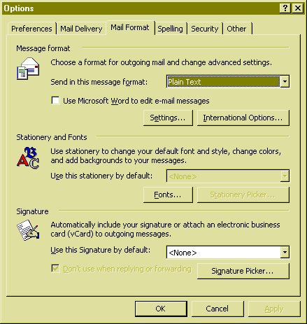 “Outlook” Mail Format menu.  You need a graphics-enabled browser to make sense of this page
