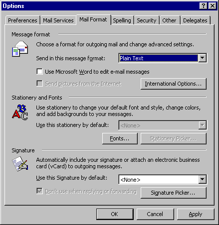Alternative “Outlook” Mail Format Menu.  You need a graphics-enabled browser to make sense of this page