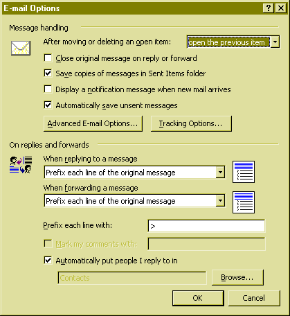 “Outlook” E-Mail Options menu.  You need a graphics-enabled browser to make sense of this page