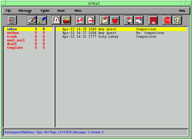 xfmail main screen