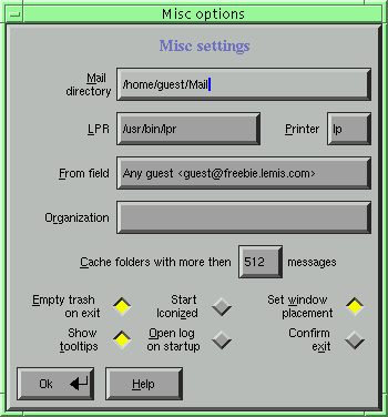 xfmail setup screen